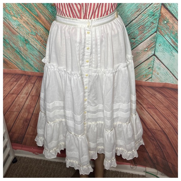 Vintage White Jessica’s Gunnies Gunne Sax Tiered Cotton Boho Cottagecore Skirt - Picture 3 of 5
